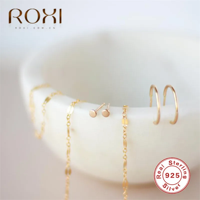 ROXI, модные простые круглые серьги-гвоздики для женщин и мужчин, в стиле панк, хип-хоп, серьги, ювелирное изделие, 925 пробы, серебряные серьги, свадебные подарки