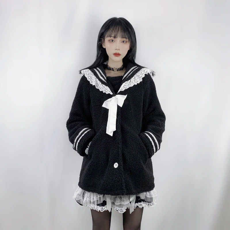 Ruibbit Harajuku милое пальто из овечьей шерсти на осень и зиму женское готическое