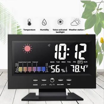 

Digital LED Temperature Humidity Monitor Alarm Clock Multifunction Weather Forecast LED Table Clock Snooze Function Desk Watch