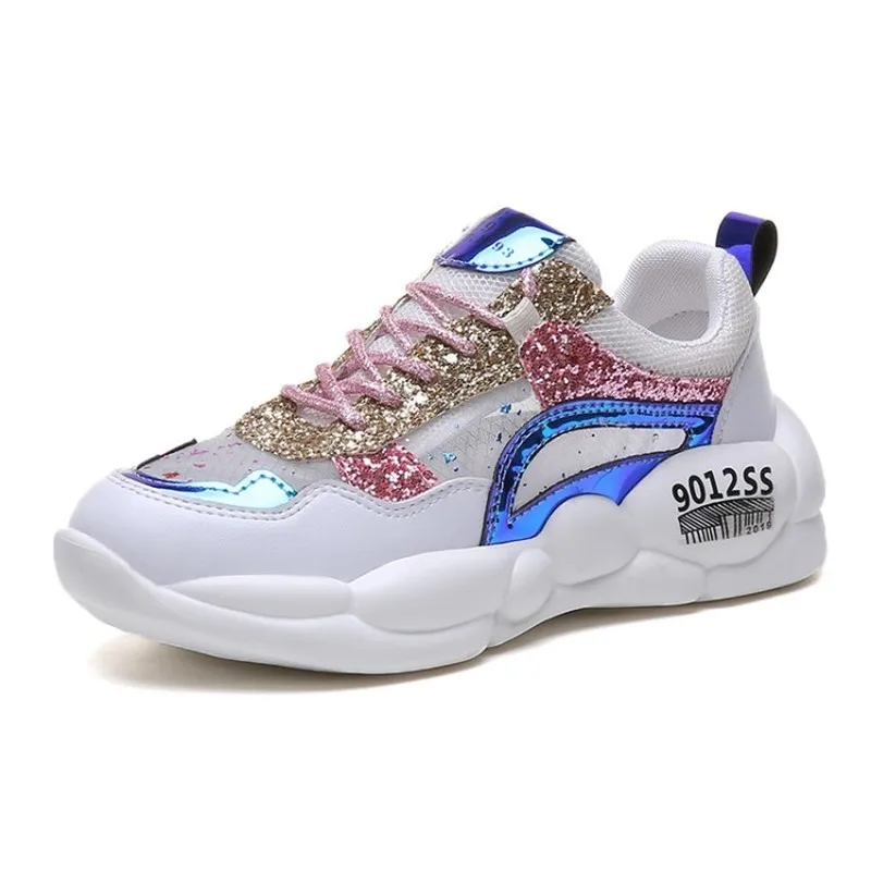 

New Style Bling Spring Women Sneakers Fashion Platform soft lining Lightweight Breathable Mesh Solid Color Ladies Shoes J14-44
