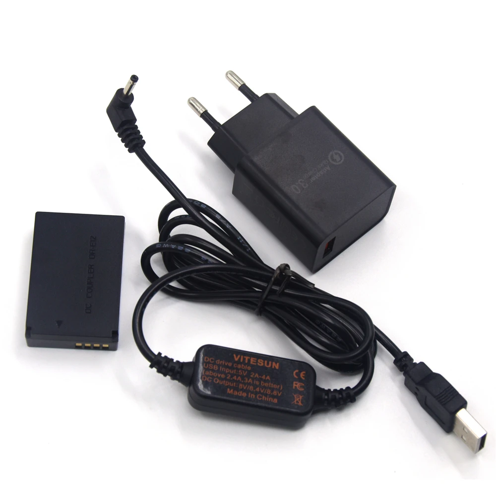 ACK E12 внешний аккумулятор USB кабель 8 в + DR DC муфта LP батарея 5 В 3A зарядное
