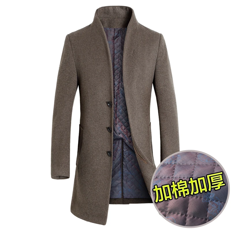 Зимняя шерстяная куртка мужская Высококачественная шерстяная облегающее пальто в повседневном стиле шерстяное пальто с воротником мужская длинная хлопковая куртка с воротником