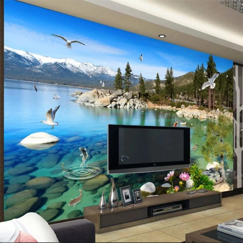 Beibehang-High-definition-natural-lake-scenery-background-wall-decorative-painting-custom-large-mural-green-wallpaper (1)