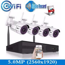 4CH 5MP H265/H264 NVR комплект видеонаблюдения 5.0MP(2560x1920) Wifi камера наружная аудио пуля запись звука беспроводная система
