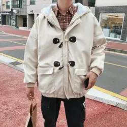 Зимняя новая куртка мужская теплая Толстая Повседневная однотонная ретро модная куртка с капюшоном Мужская Уличная дикая свободная