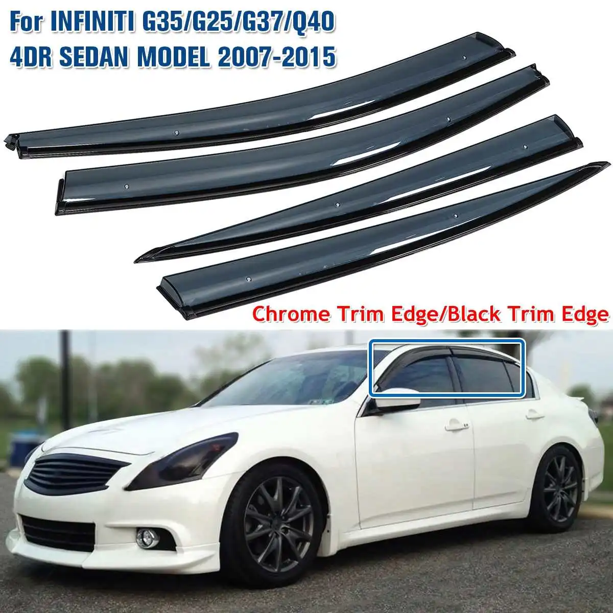 

Car Window Deflectors Wind Deflector Visor Cover Chrome Trim/Black Trim For INFINITI G35/G25/G37/Q40 SEDAN MODEL 2007-2015