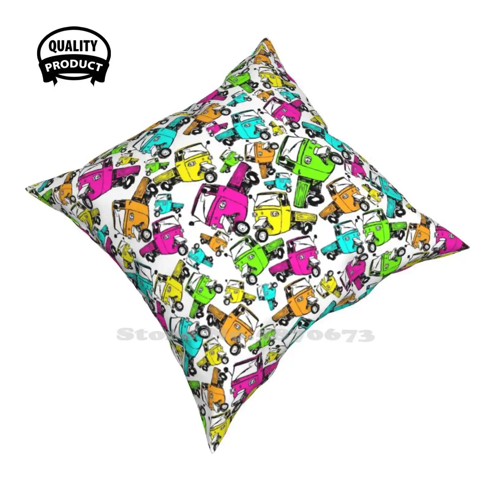 Piaggio Ape Fluo Funny Cute Decor Square Federa Pattern Piaggio Ape Scooter Motor Fluo Italia Simbolo Italiano Simbolo Italiano