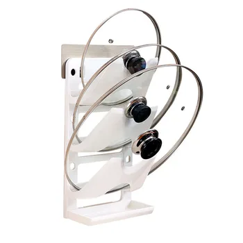 

Lid Storage Rack, Wall-mounted Drain Tray Round Card Slot Adjustable Punch-free Kitchen Storage Supplies