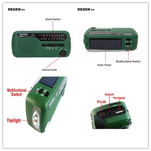 DEGEN DE13 фонарик Cranker FM AM SW Динамо Солнечный источник питания Аварийного Радио A0798A мир приемник