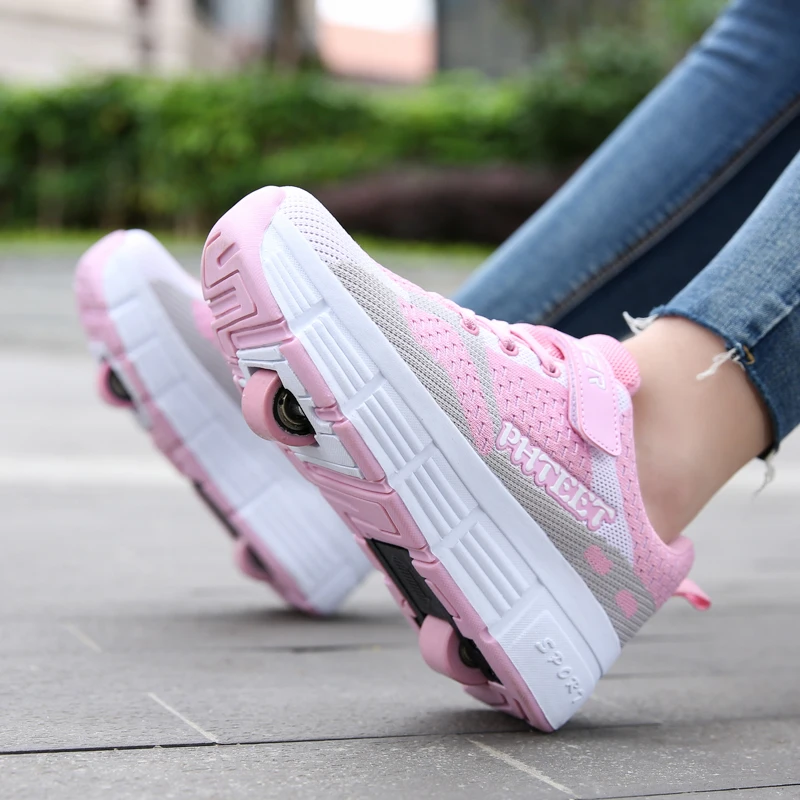 Roller Skate Shoes for Kids Boy Girl Wheels Sneakers with On Two Children Boys Girls Fashion Tennis | Детская одежда и обувь