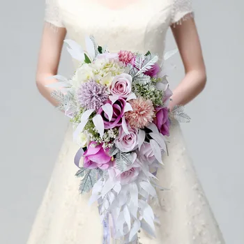 

Korean Bridal Bouquets Macarons Holding Flowers Soft Pink Purple Wedding Simulation Increase Water Droplets