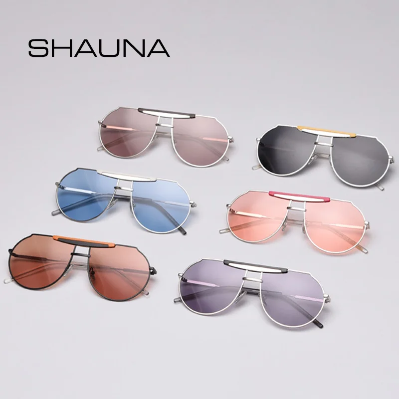 SHAUNA Ins, хит, трендовые, для женщин и мужчин, негабаритные, Круглые, поляризационные солнцезащитные очки, модные, неправильной формы, металлическая оправа, солнцезащитные очки