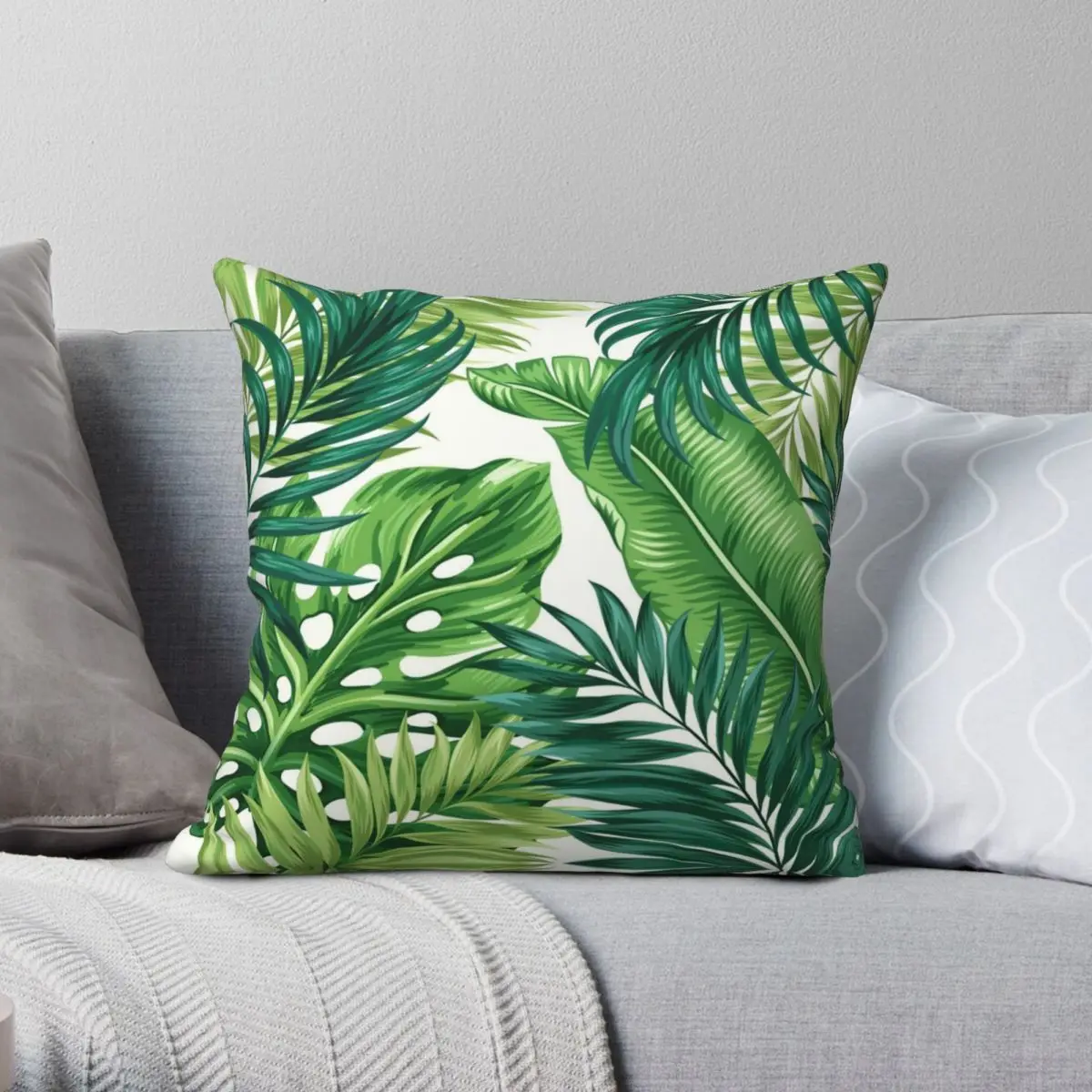 

Green Tropical Leaves Pillowcase Polyester Linen Velvet Creative Zip Decor Pillow Case Bed Cushion Cover