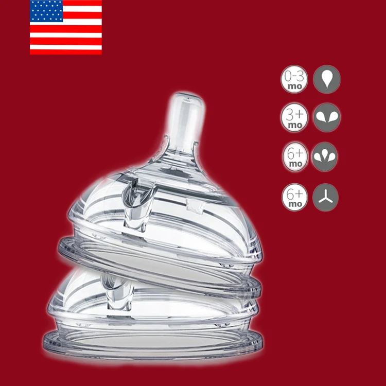 حلمات بديلة من السيليكون لحلمة الأطفال تتدفق متغير للأعمار من 0 إلى 3 أشهر و6 أشهر (عبوة من قطعتين)، حلمات لـ Comotomo