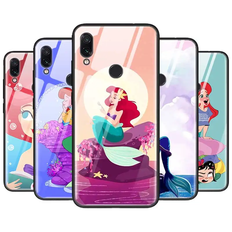 

Ariel Little Mermaid Tempered Glass Case Cover For Xiaomi Redmi 7 Note6 Note7 K20 K20Pro Silicone Edge Back Shell Fundas Capa