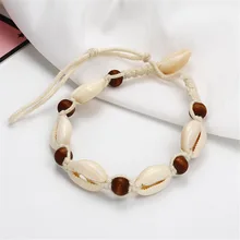 Ракушка пеньковая веревка деревянный шарик ножной браслет простой полностью ручной работы Плетение пляж лето богемный ноги украшения