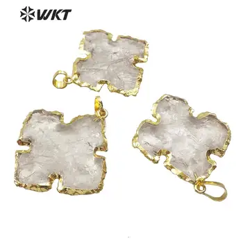 

WT-P1507 Natural raw cry stal quart z pendant arrow shape stone with gold electroplated trim pendant fashion gift for her