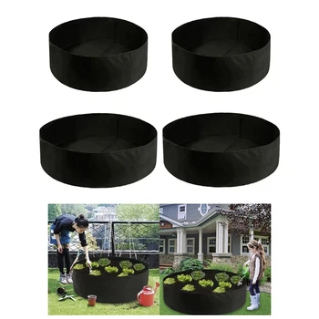 

4 Piece Round Raised Garden Bed Planting Non-Woven Grow Bags Pot BREATHABLE