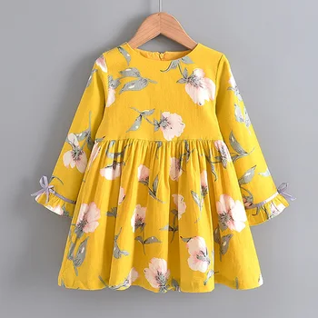 

Kids Clothes Autumn Girls Dress Long Sleeve Printing Yellow Dresses For Girls Birthday Party Dress Children Clothes vestidos