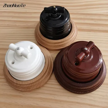 

Retro Switch Socket Wooden Base Wall Lamp 1-2 Gang Power Switch EU Socket Wooden Base Brown Primary Wood Color