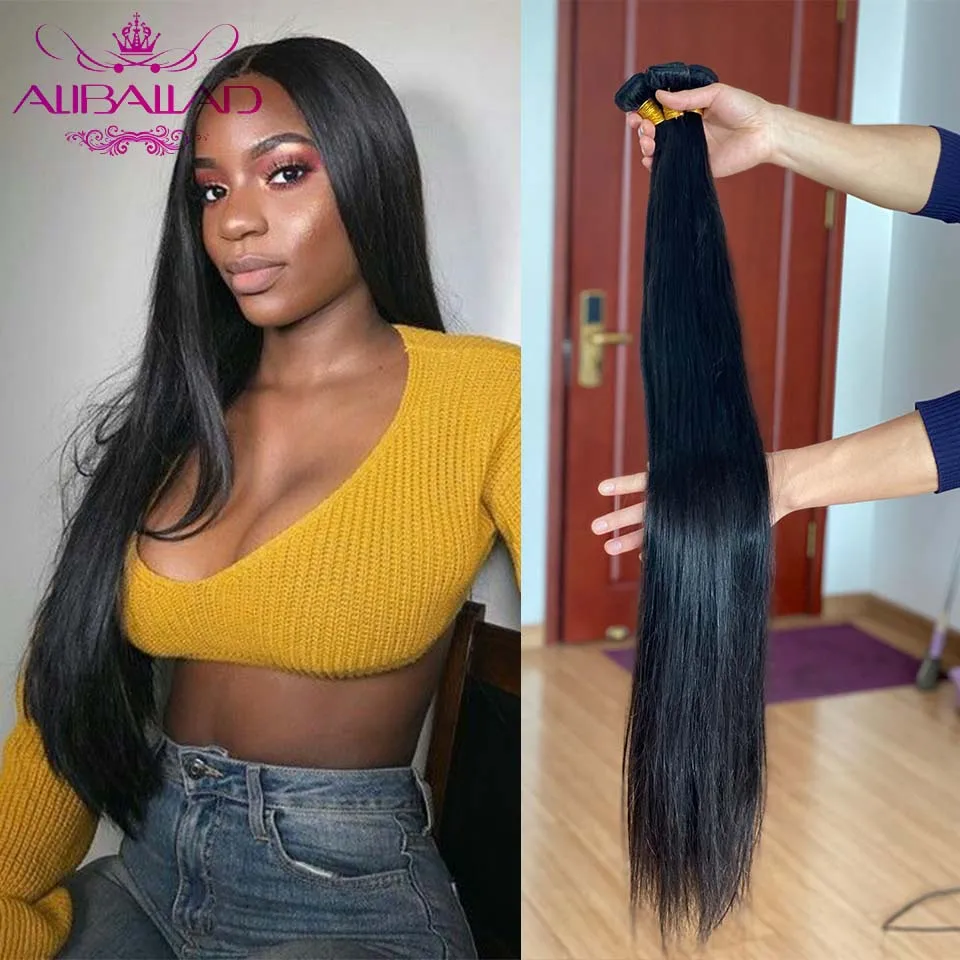 Pacotes de Cabelo Humano em Linha Extensões do Cabelo Reta Polegada Brasileiro Remy Cabelo Tecer Pacotes Natural Aliballad 30 32 34 36 1 Pacotes com 3/4