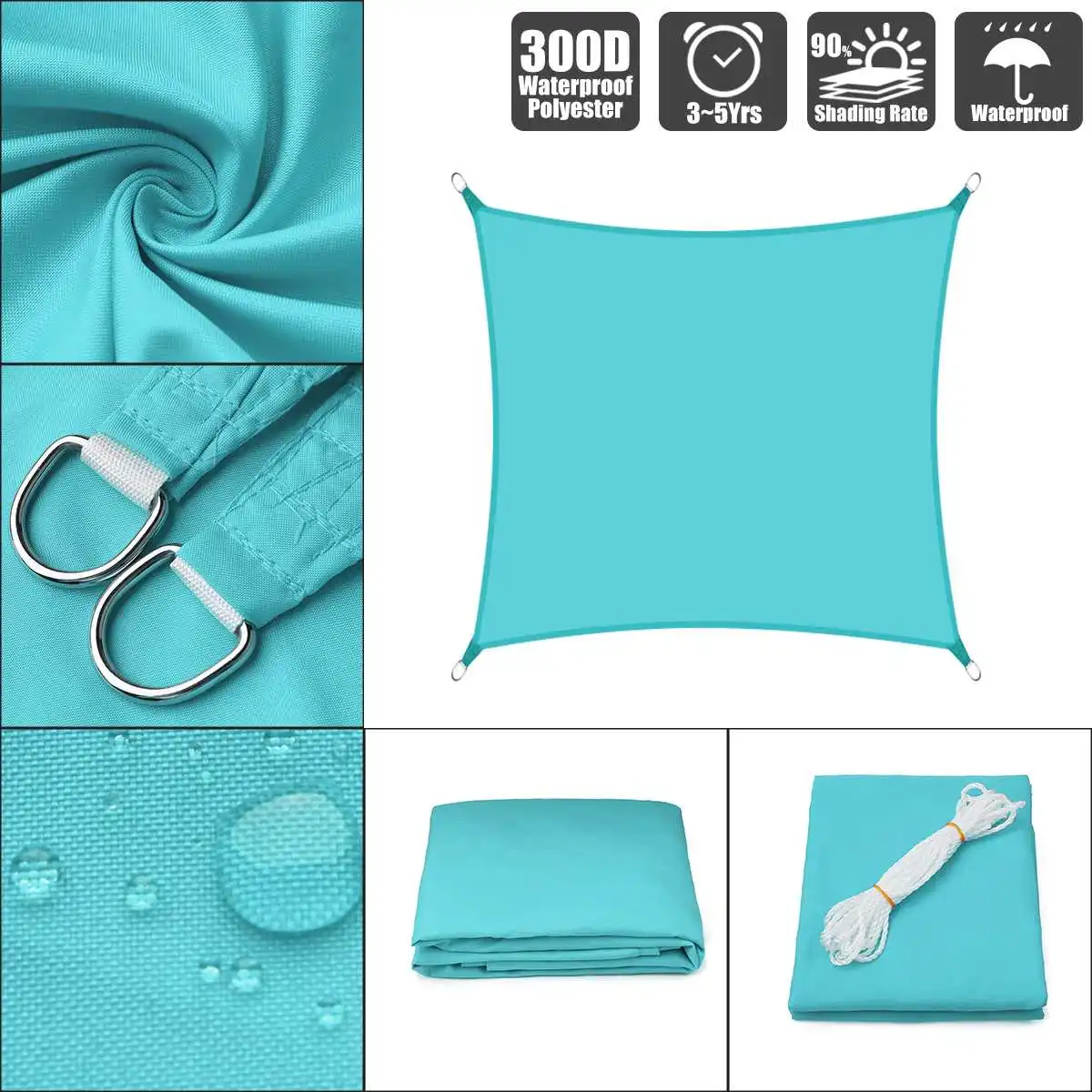 

2x2 2.5x2.5 3x3 3.6x3.6 4x4 Sky Blue 300D 160GSM Polyester Oxford Fabric Shade Sail Sun Outdoor Square