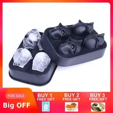 Творческий 4-полость Силиконовые Череп формователь кубиков льда 3D пресс-форм на Хэллоуин в виде черепа из тонкого виски вино форма для льда лоток для выпечки модель