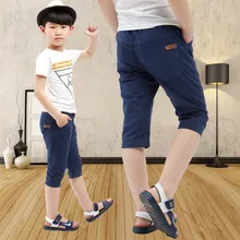 Джинсы для мальчиков; брюки средней длины; летние тонкие черные брюки-Капри; Верхняя одежда для больших мальчиков; шорты; летняя одежда; детские шорты