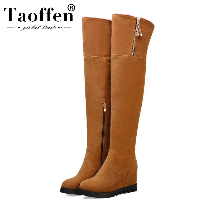 Taoffen/4 цвета, Новое поступление, Сапоги выше колена на танкетке, зимние сапоги на молнии модная пикантная обувь в стиле ретро Женская обувь, размер 32-43