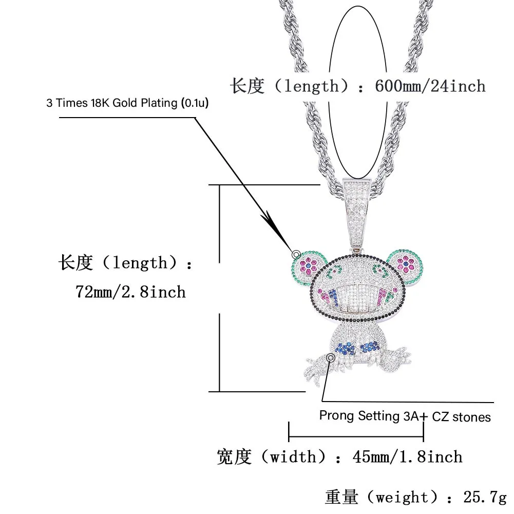 TOPGRILLZ хип хоп Iced Out подвеска в виде лягушки ожерелья для мужчин женщин Шарм Цепочка-украшение подарки полный микро проложить ожерелье с