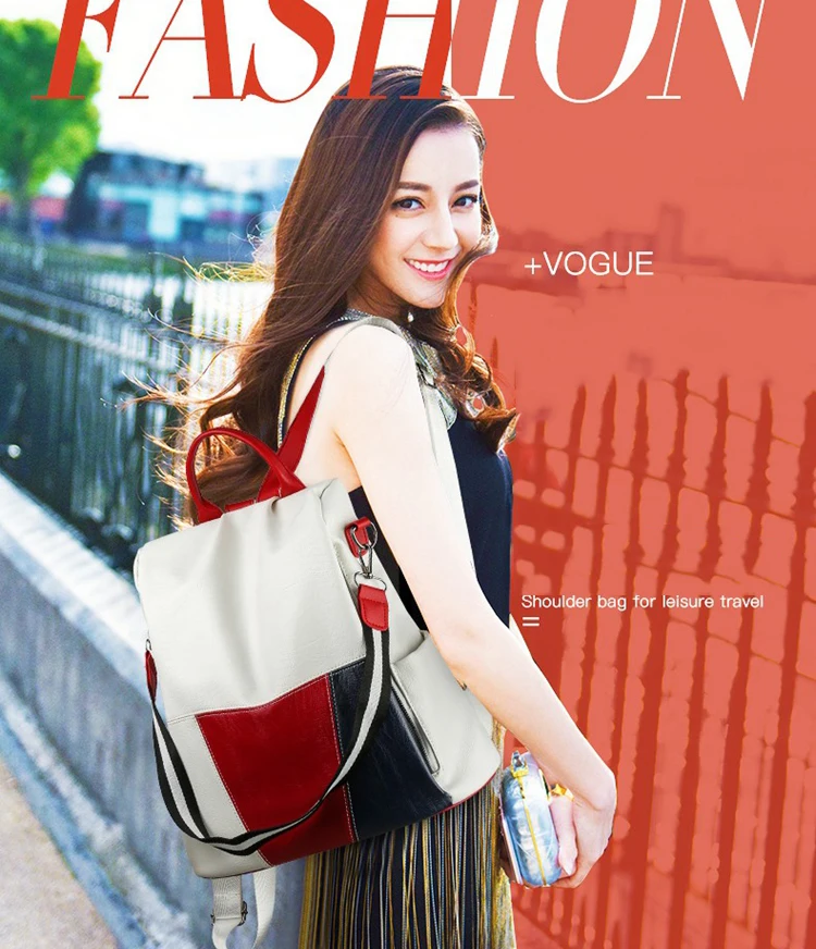 Temperament Ladies Backpacks New Korean Version Fashion Bagpack Pu Contrast Crossbody Bags Personality