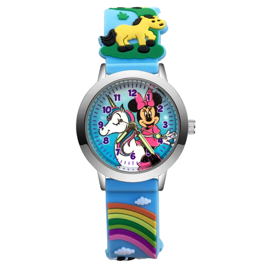 Мультяшные детские часы, силиконовые женские часы с Горным кварцем и кристаллами, платья для малышей, наручные часы с Минни Маус, подарок для дам, mujer reloje - Цвет: 4