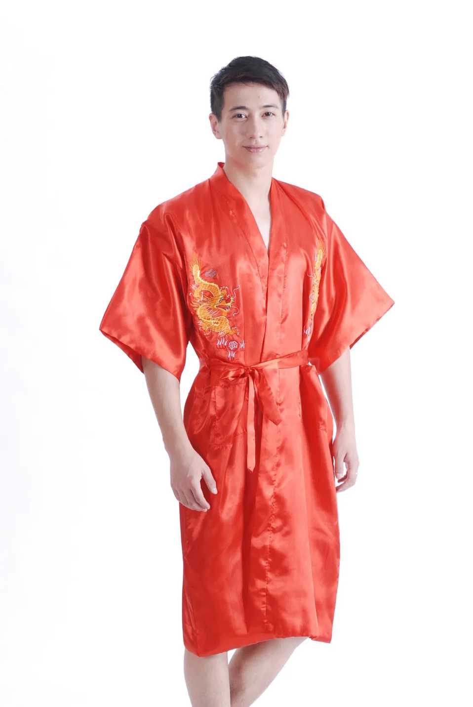 Атласное лицо вышивка дракон Ванна мужской шелковый халат Тан костюм вышитый купальный халат мужская одежда пижамы пеньюар мужской