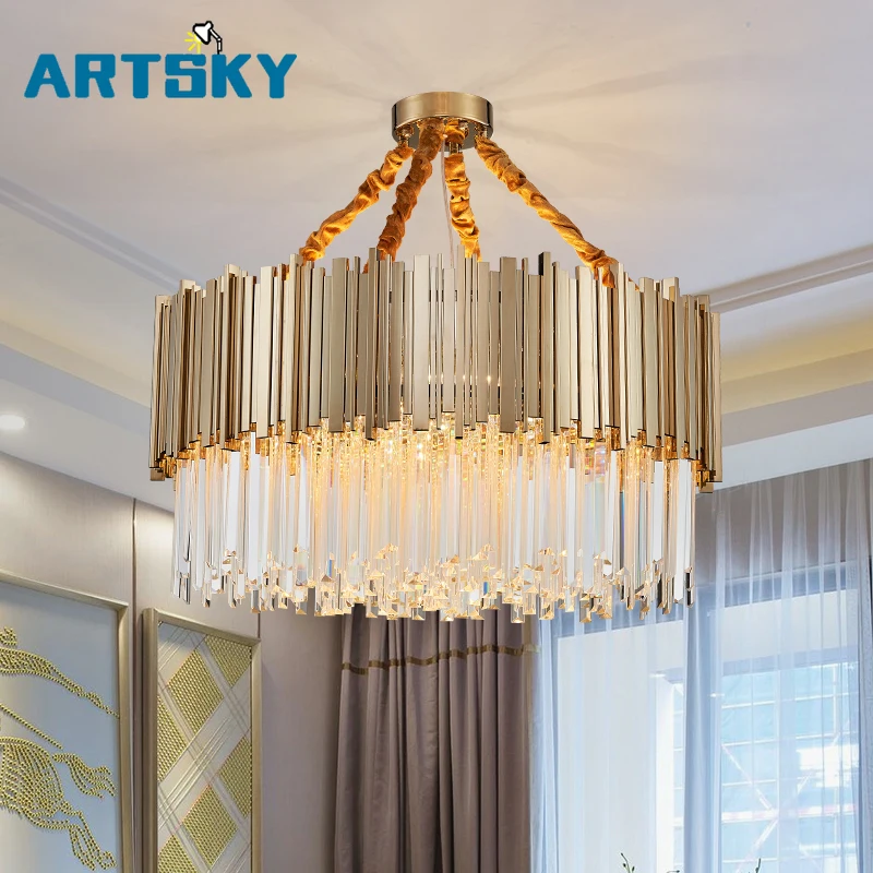 

Modern Round Living Room Hotel Stainless Steel Crystal Chandelier
