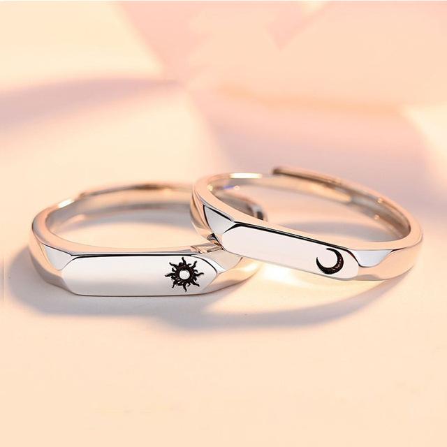 Romantic Sun Moon Paired Couple Rings Fashion Lover Matching Wedding Rings For Women Valentine's Day Gift Jewelry
