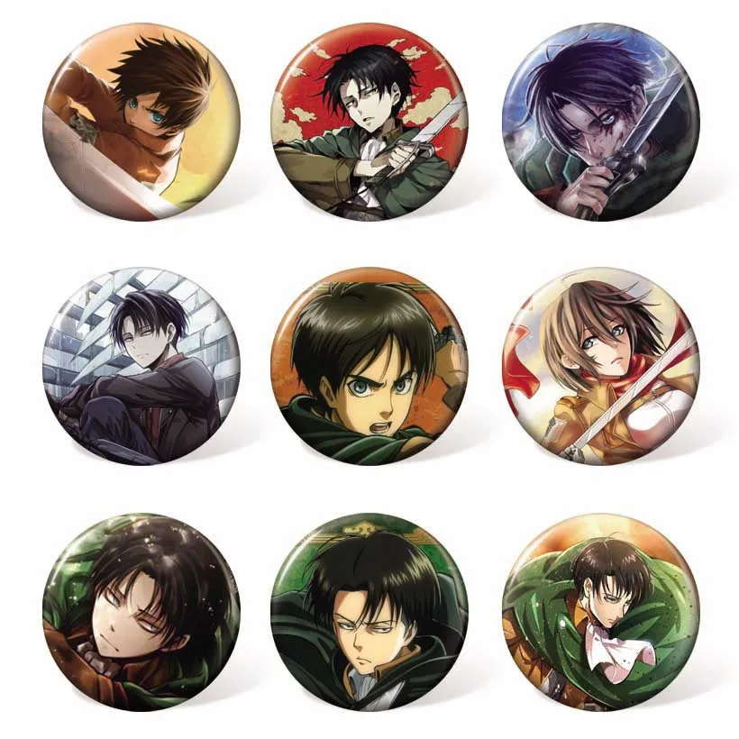 

9pcs/lot Anime Shingeki no Kyojin Cosplay Badge Holder Cartoon Attack On Titan Collection Badges for Backpacks