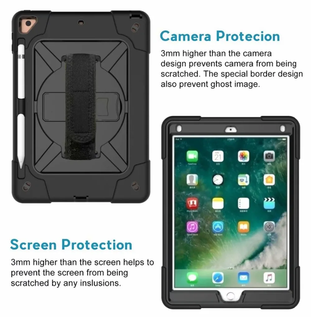 Чехол для iPad Air2 9,7 Дети броня ударопрочный тяжелый силиконовый Жесткий чехол+ ремешок на руку для Apple iPad Air 2 Чехол 6 Чехол подставка