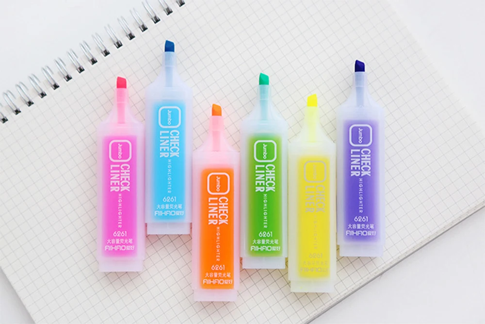 School Highlighter Pen Set 6 Color Oblique Head Check Liner Marker Highlighter for Office School Kids Study