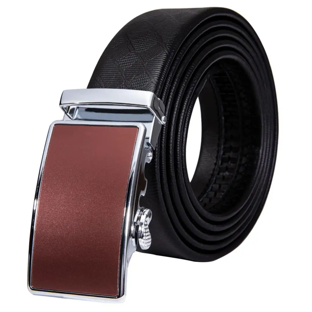Belt For Men Black Leather Belt No Holes Silver Automatic Buckle Waist