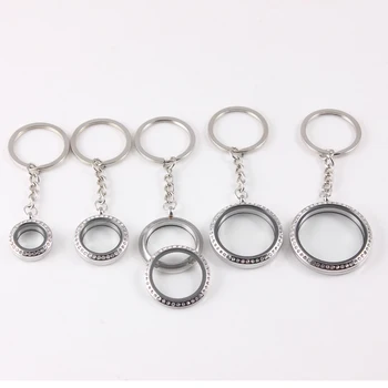 

10pcs Twist Stainless Steel Floating Locket Keychain 20/25/30/34/38mm Rhinestones Floaing locket Key Ring Jewelry Key Chain