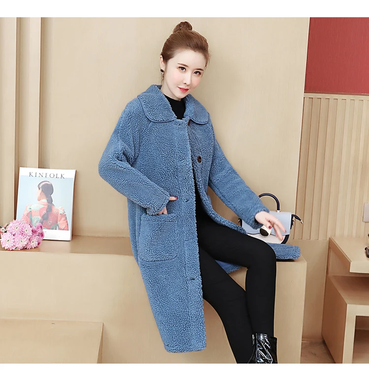Fashion Lapel Women Wool Long Coat Autumn Winter Lapel Long Sleeve Woolen Coats Office Ladies Solid Slim Overcoat Outwear
