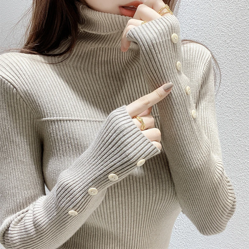 

Fall Clothes for Women 2021 Fashion Sexy Autumn and Winter Retro Slim High Neck Sweater Female Black Sweater Knit Pullover 1122