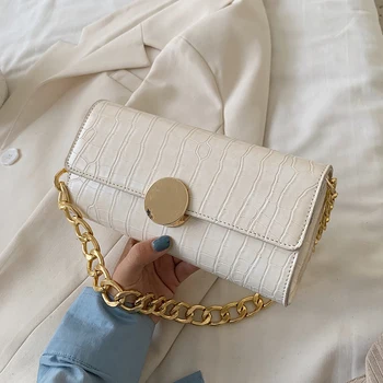 

[BXX] Crocodile Pattern Simple PU Leather Crossbody Bags For Women 2020 Summer Solid Color Shoulder Handbags and Purses HN371