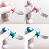 New Design Baby Feeding Solid Food Spoon Fork Set BPA Free Silicone Handle Cartoon Bear Stainless Utensil Children's Tableware 5