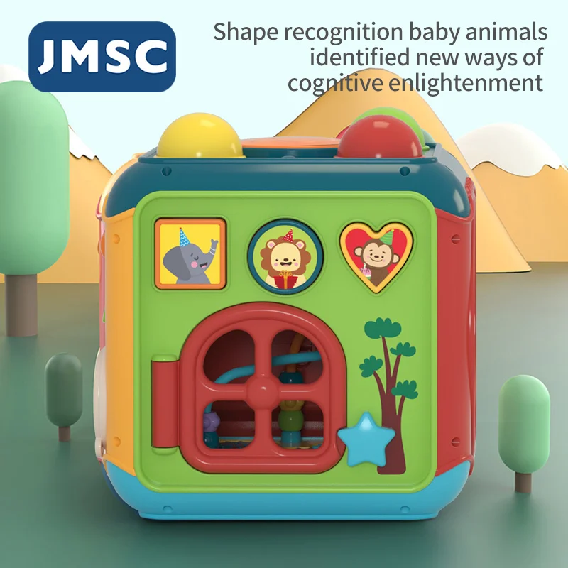 JMSC 6+1 Sided Activity Box Music Early Educational Turn Bead Gear Drum Block Sports City Montessori Toys Animals Forest Smart