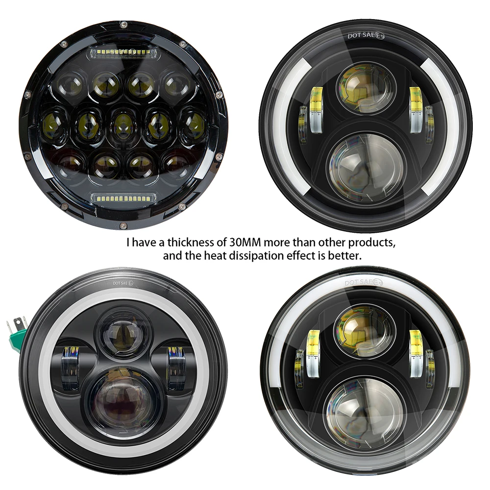 

7inch Round Led Headlight High Low Beam Light Halo Angle Eyes DRL Headlamp For Jeep Wrangler Lada niva Off Road 4x4 Motorcycle