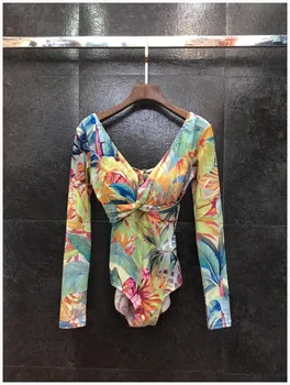 

20 Good Morning! Suit-dress Western Style Spelling Color Printing Lin Tai Swimming Suit Woman Self-cultivation Swimwear Long