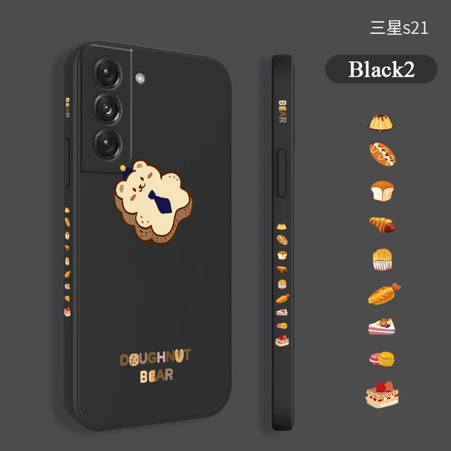 Bear Donut Phone Case For Samsung Galaxy S21 S20 FE S10 Note 20 10 Ultra Plus A72 A52 A42 A32 A71 A51 A41 A31 A21S 4G 5G Cover Black2