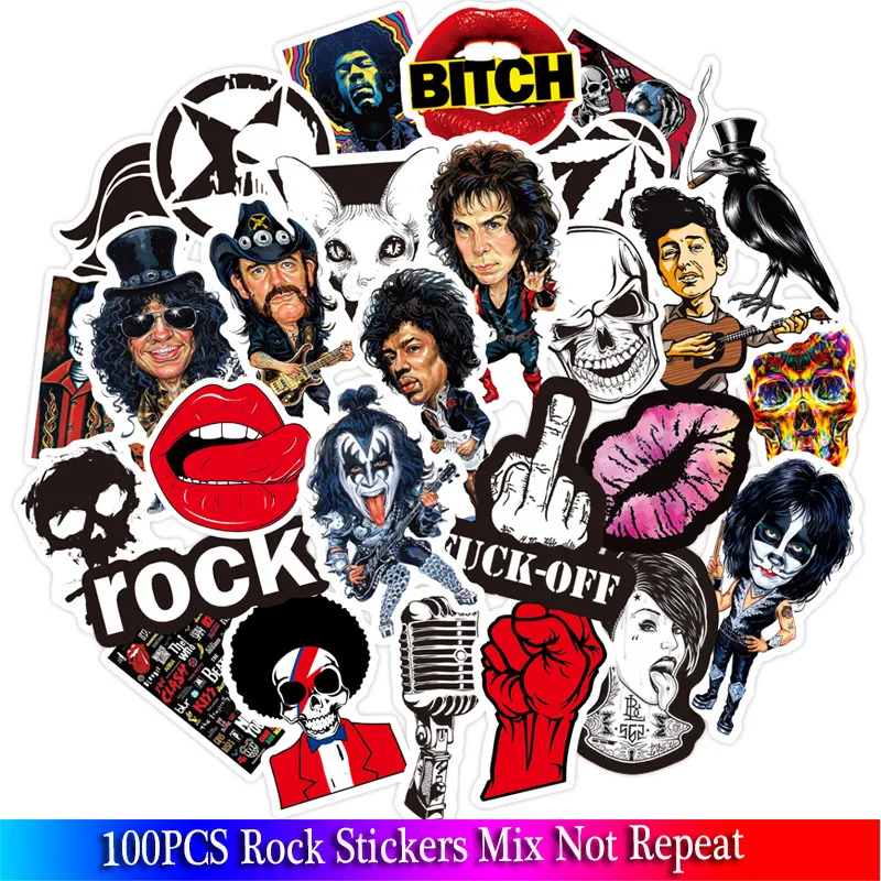 

100PCS Pack Rock Black and Whit Mix Stickers For MAC Luggage Skateboard Laptop Motorcycle sticker Sets Graffiti Stickers
