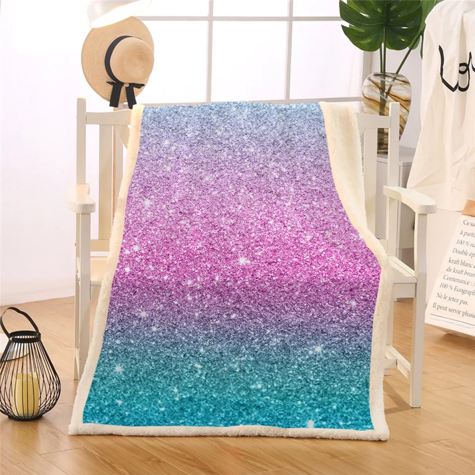 

HM Life Colorful Glitter Blanket Girly Blue Pink Pastel Colors Sherpa Flannel Fleece Blanket Trendy Bed Couch Soft Home Textile